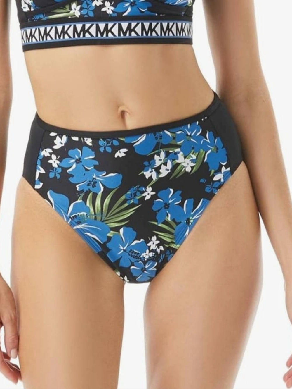 NWOT Michael Michael Kors Bold Tropical Blue Bliss High-Waisted Bikini Bottoms